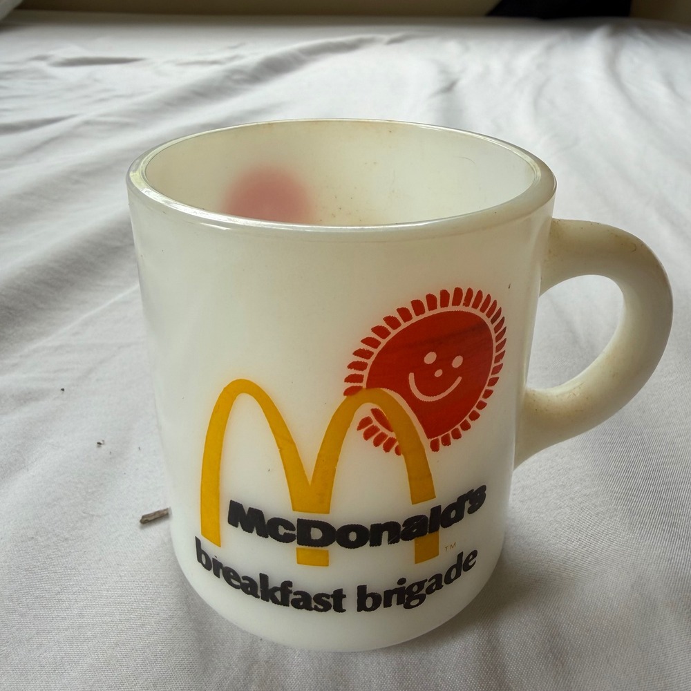 Vintage McDonald's Breakfast Brigade Milk Glass Mug White Retro Coffee Cup